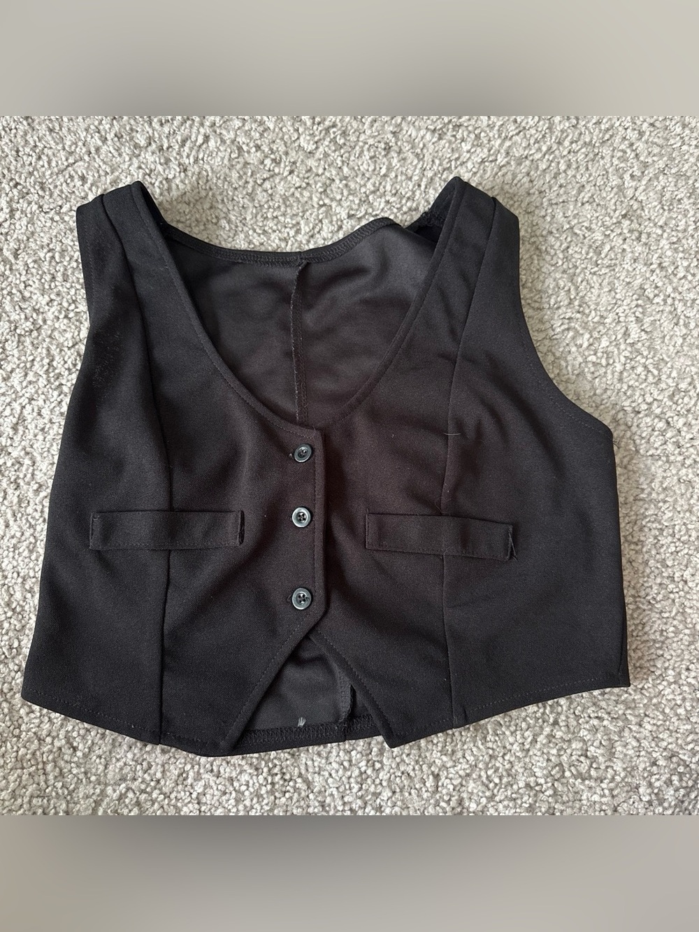 Black Cropped Button-Front Vest
